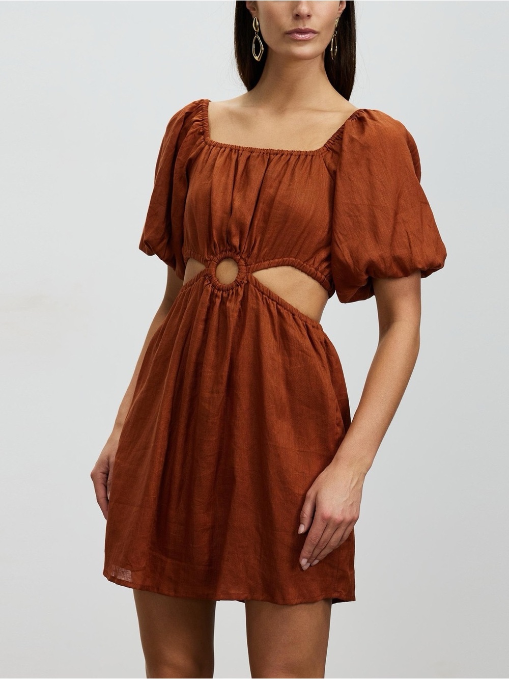 Faithfull the Brand Almero Linen Cutout Mini Dress Plain Spice Revolve Small 4